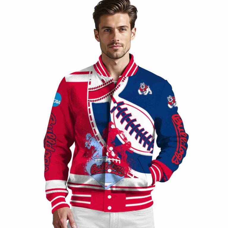 fresno state bulldogs baseball stitching blue white jacket high quality