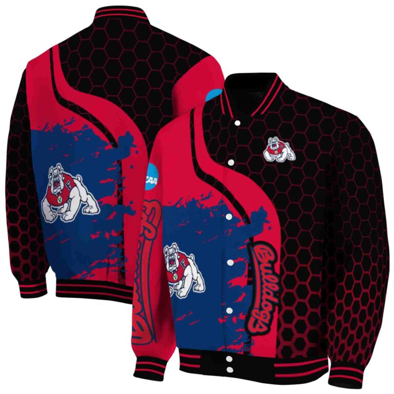 fresno state bulldogs hexagonal pattern red black jacket fashion forward