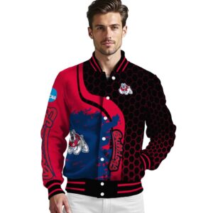 fresno state bulldogs hexagonal pattern red black jacket high quality