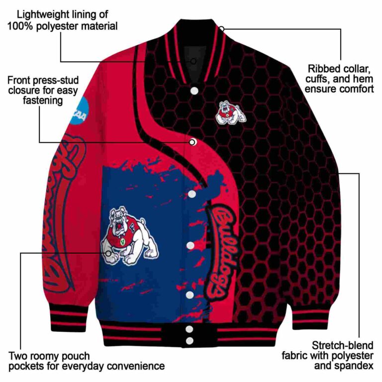 fresno state bulldogs hexagonal pattern red black jacket new arrival