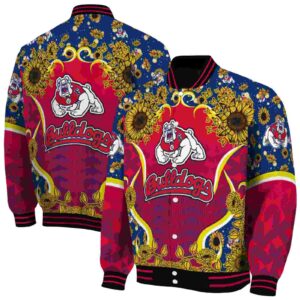 fresno state bulldogs sunflower bloom red yellow jacket fashion forward