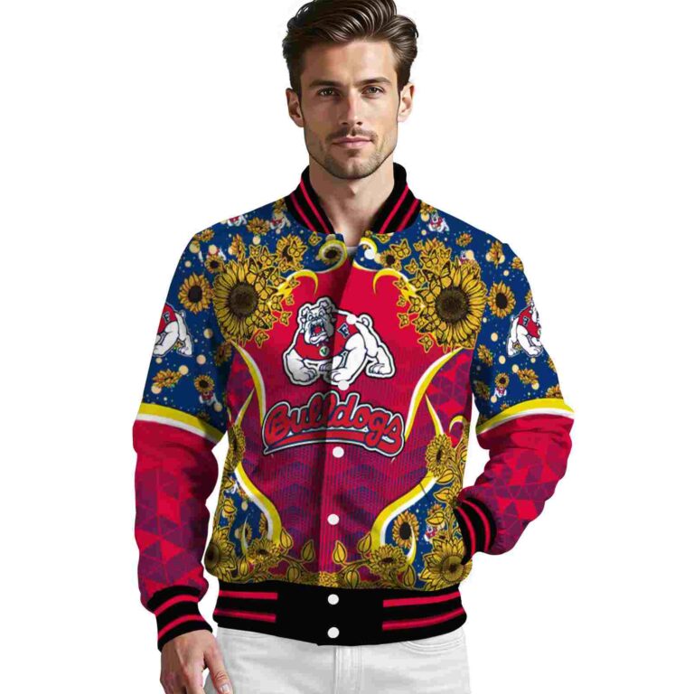fresno state bulldogs sunflower bloom red yellow jacket high quality