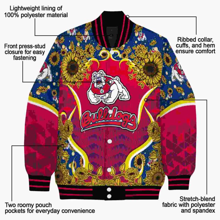 fresno state bulldogs sunflower bloom red yellow jacket new arrival