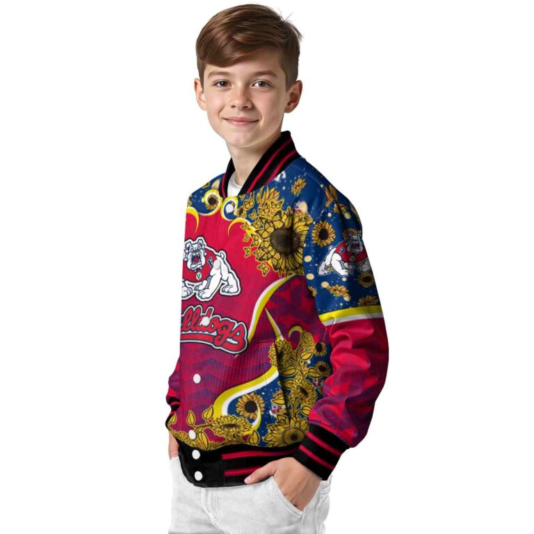 fresno state bulldogs sunflower bloom red yellow jacket trendy