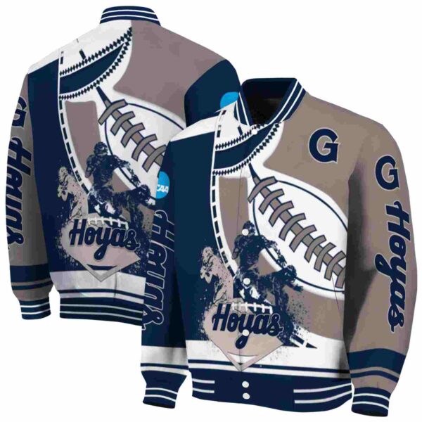 georgetown hoyas baseball stitching grey white jacket fashion forward