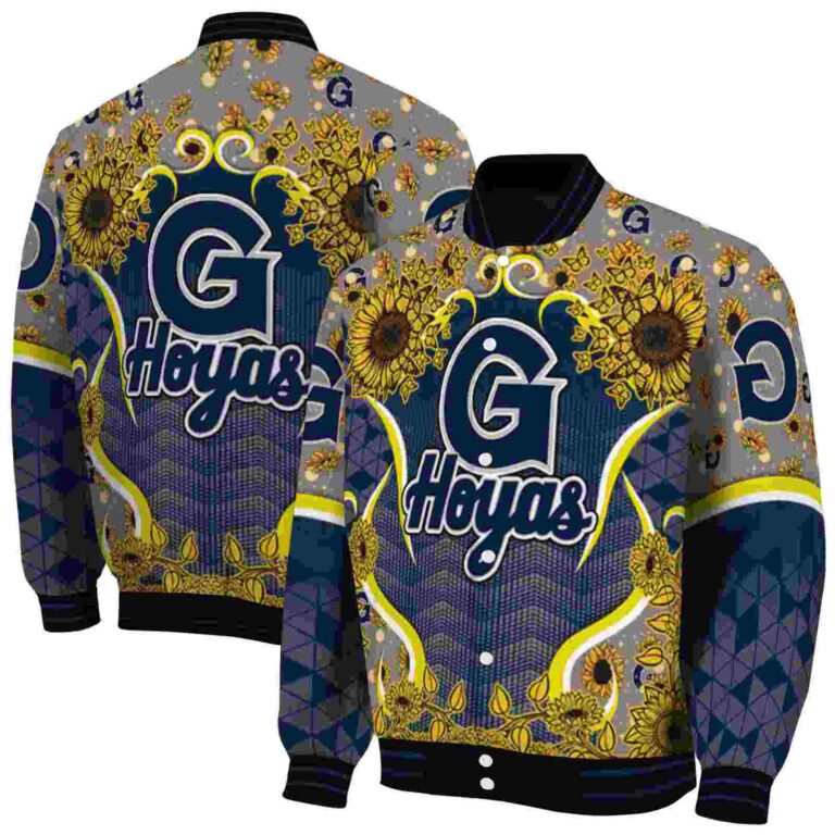 georgetown hoyas sunflower bloom blue yellow jacket fashion forward