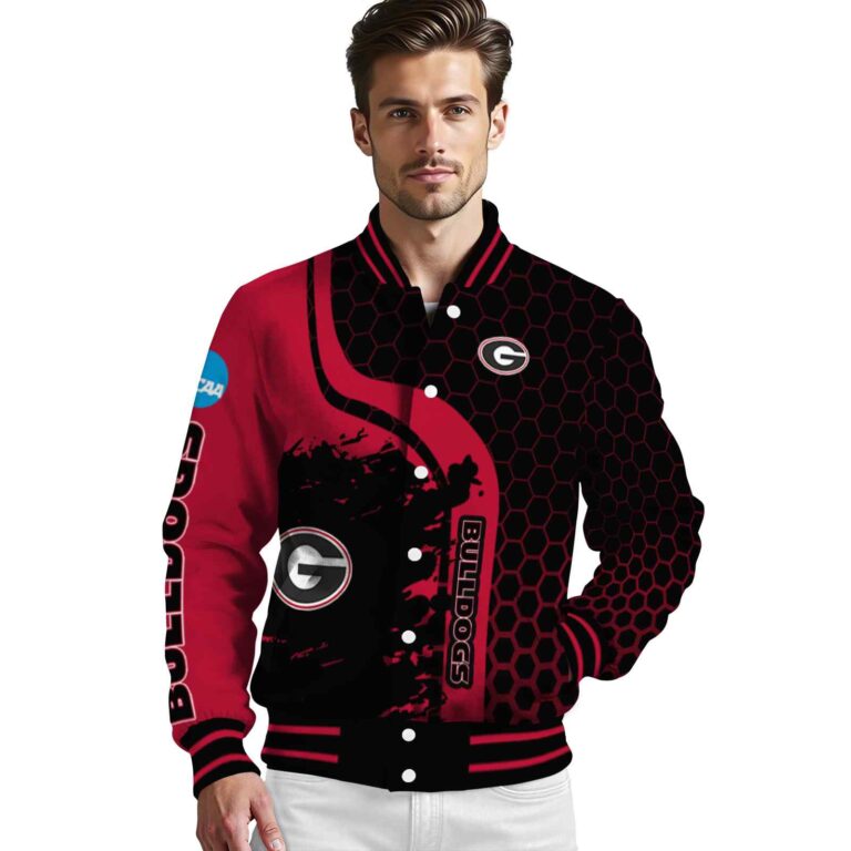 georgia bulldogs hexagonal pattern red black jacket high quality