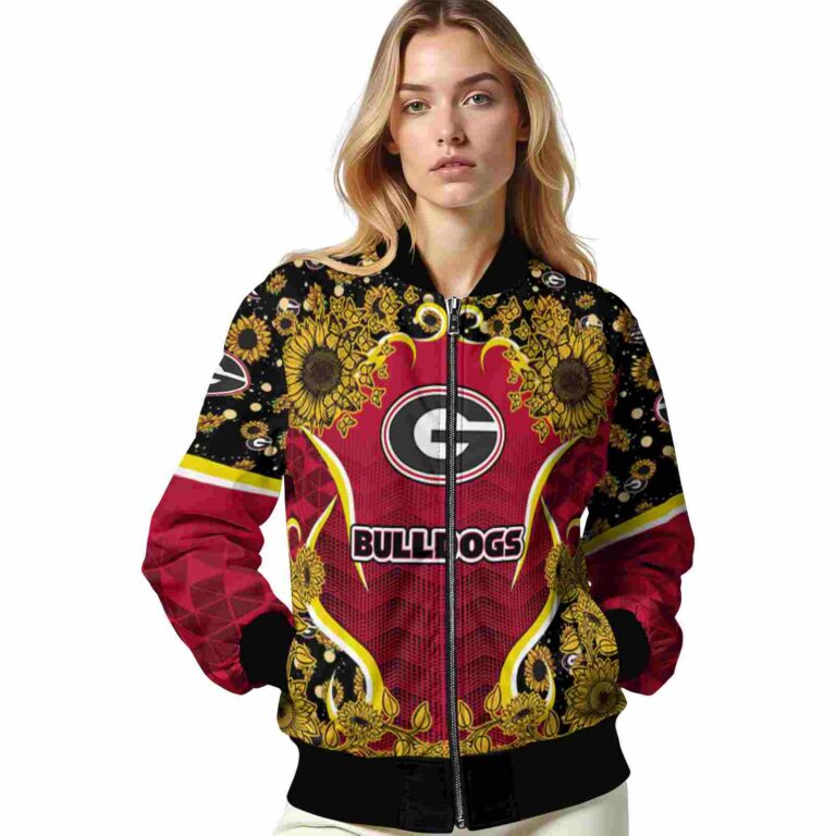 georgia bulldogs sunflower bloom red yellow jacket latest model