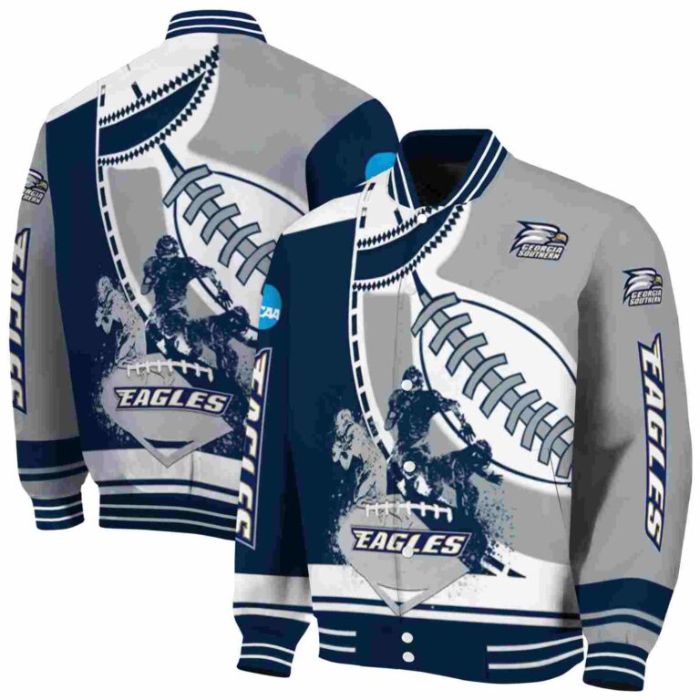 georgia southern eagles baseball stitching grey white jacket fashion forward