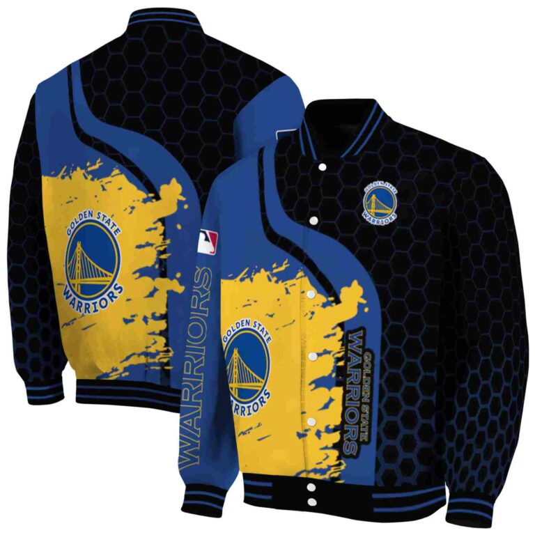 golden state warriors hexagonal pattern blue black jacket fashion forward