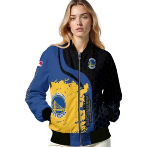 golden state warriors hexagonal pattern blue black jacket latest model