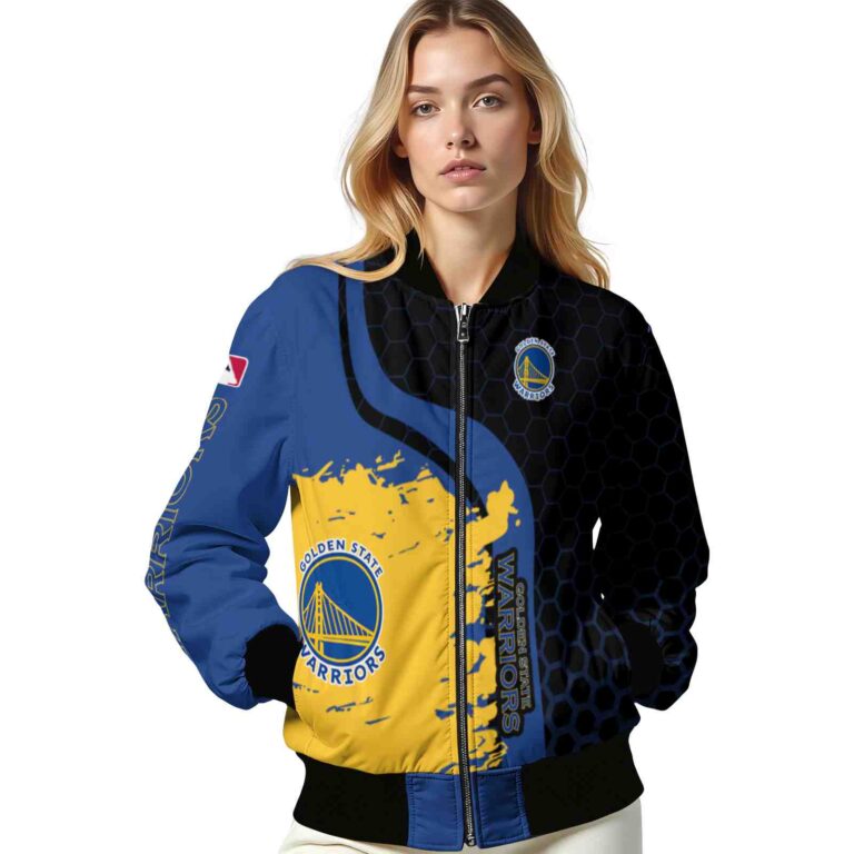 golden state warriors hexagonal pattern blue black jacket latest model