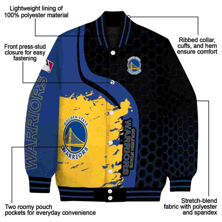 golden state warriors hexagonal pattern blue black jacket new arrival