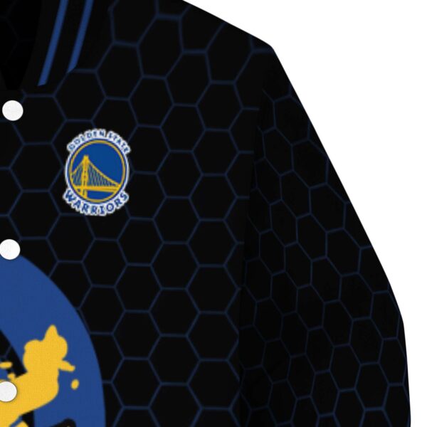 golden state warriors hexagonal pattern blue black jacket premium grade