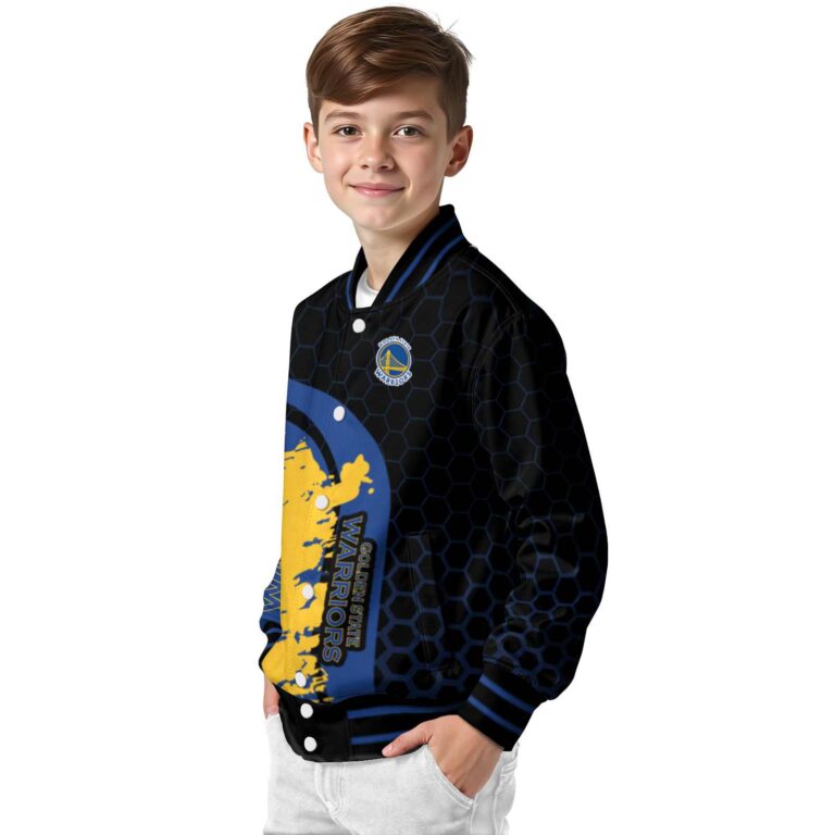 golden state warriors hexagonal pattern blue black jacket trendy