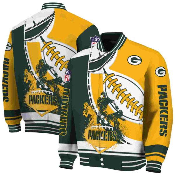 green bay packers baseball stitching gold white jacket fashion forward