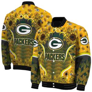green bay packers sunflower bloom green yellow jacket fashion forward
