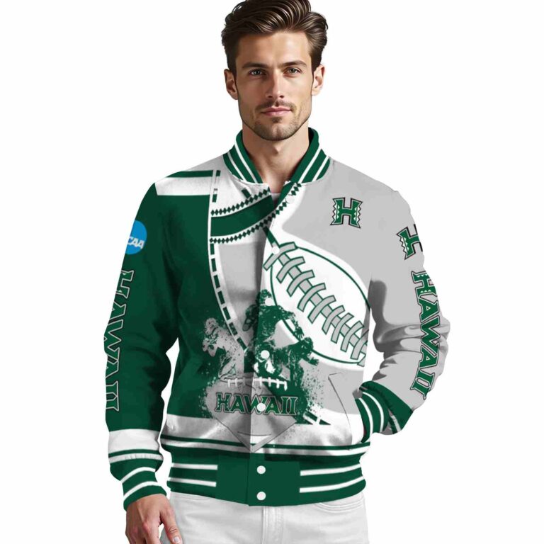 hawaii rainbow warriors baseball stitching silver white jacket high quality