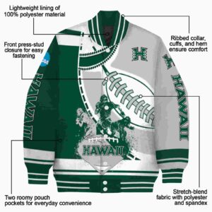 hawaii rainbow warriors baseball stitching silver white jacket new arrival