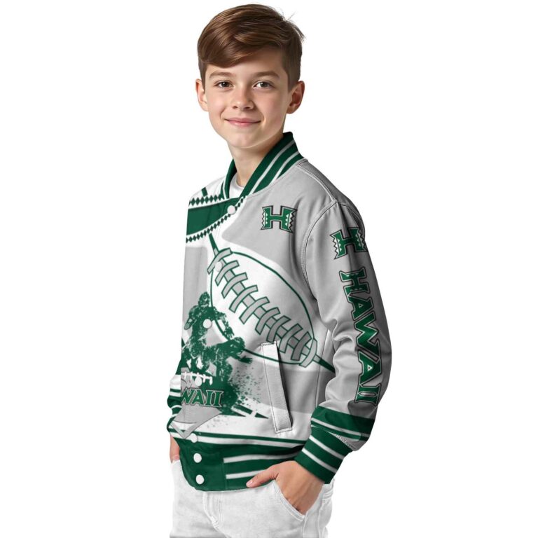 hawaii rainbow warriors baseball stitching silver white jacket trendy