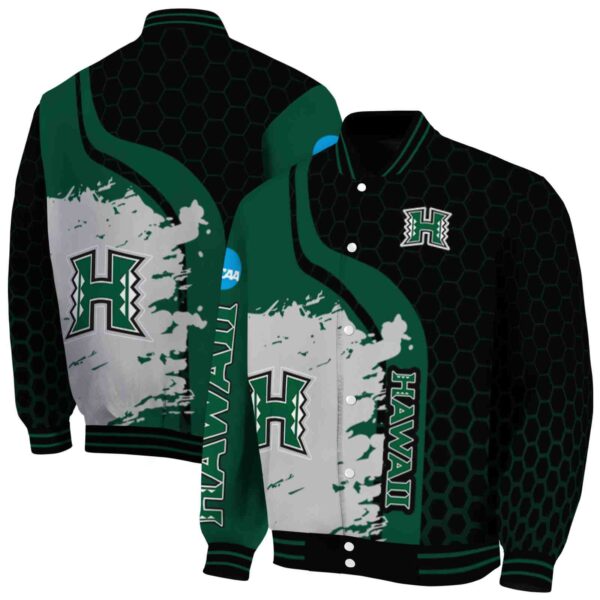 hawaii rainbow warriors hexagonal pattern green black jacket fashion forward