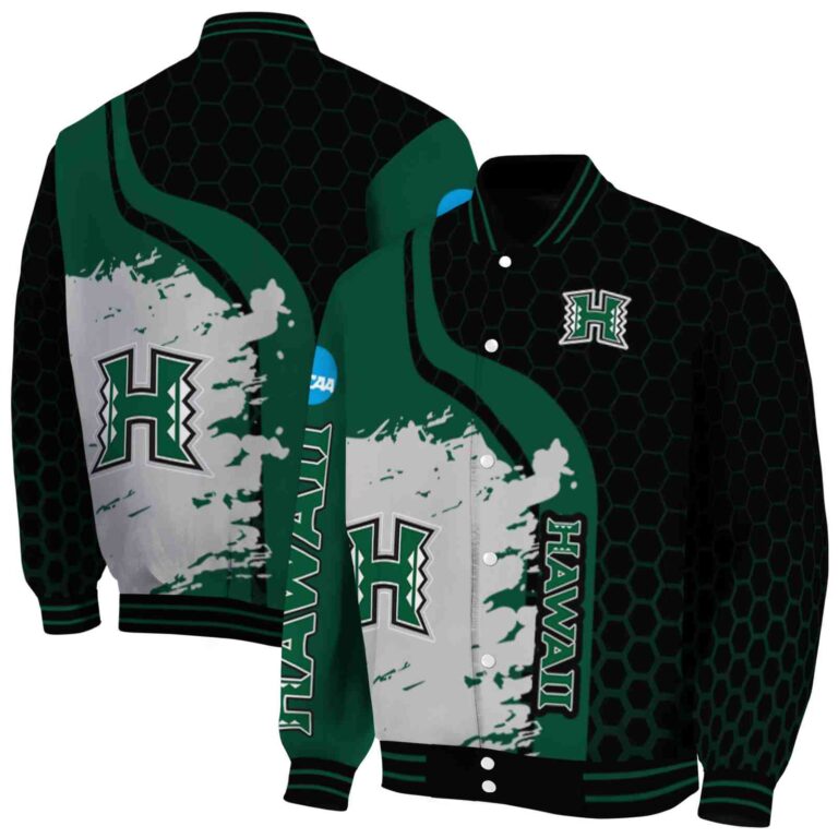 hawaii rainbow warriors hexagonal pattern green black jacket fashion forward