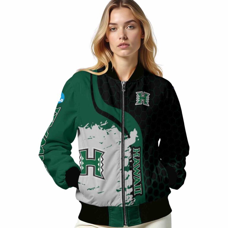 hawaii rainbow warriors hexagonal pattern green black jacket latest model