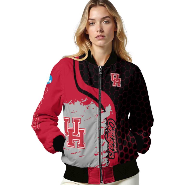 houston cougars hexagonal pattern red black jacket latest model