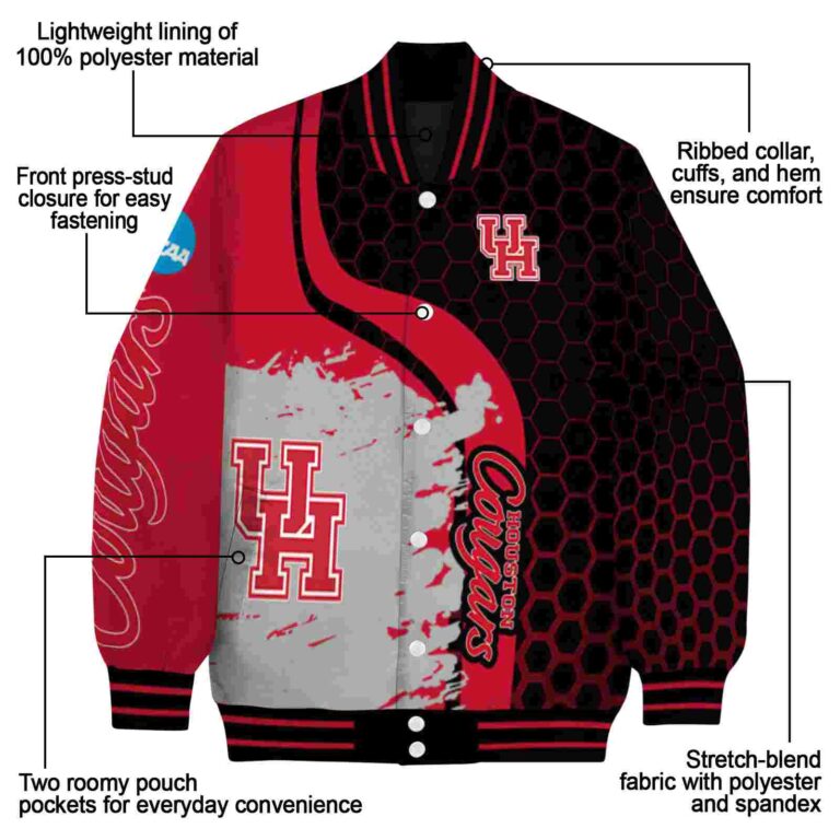 houston cougars hexagonal pattern red black jacket new arrival