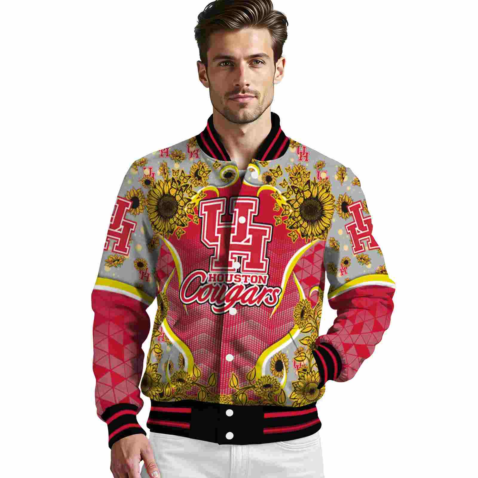 houston cougars sunflower bloom red yellow jacket high quality houston cougars sunflower bloom red yellow jacket high quality