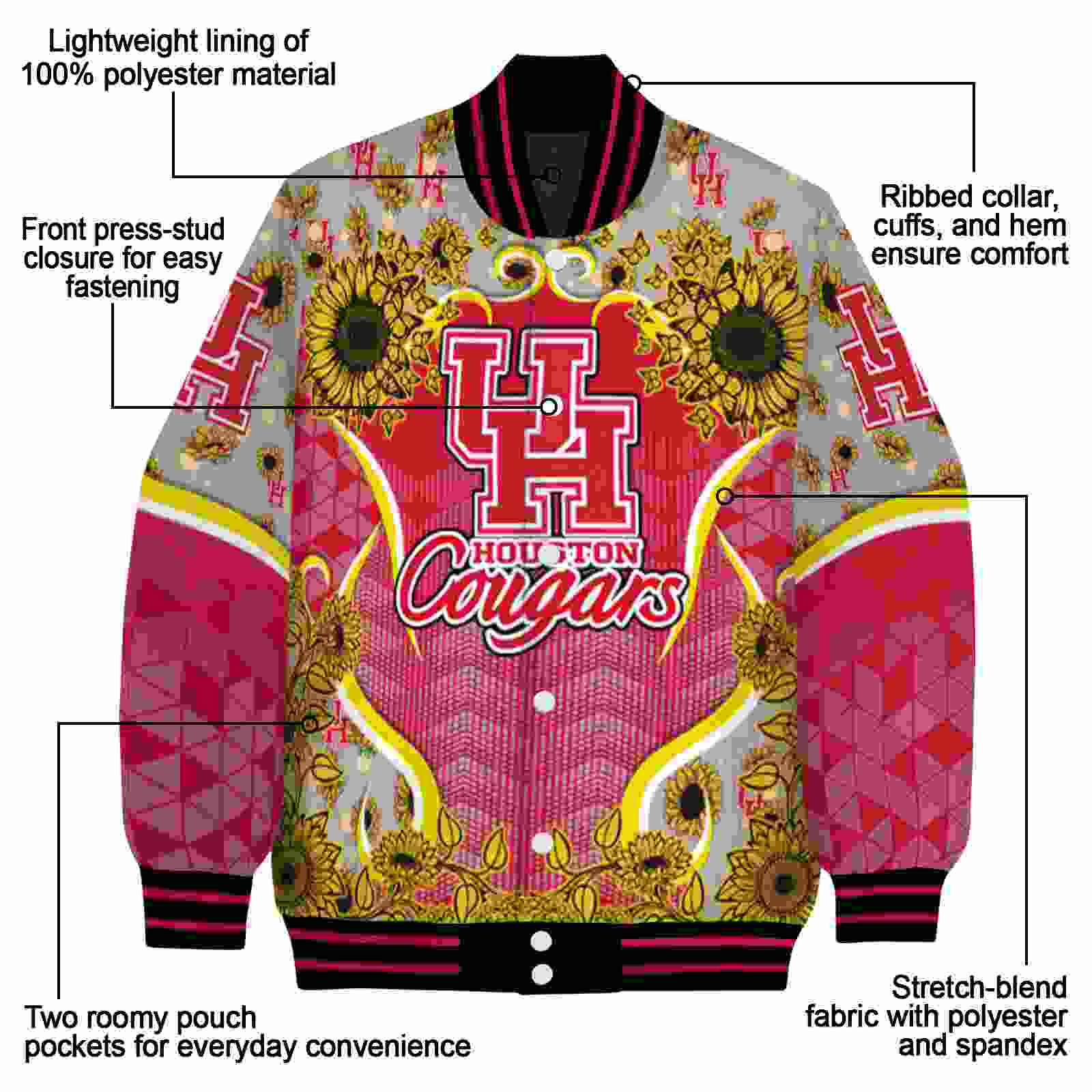 houston cougars sunflower bloom red yellow jacket new arrival houston cougars sunflower bloom red yellow jacket new arrival