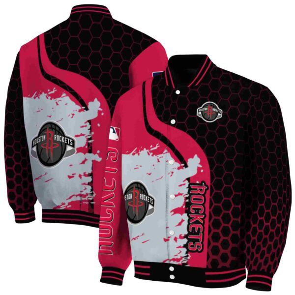 houston rockets hexagonal pattern red black jacket fashion forward