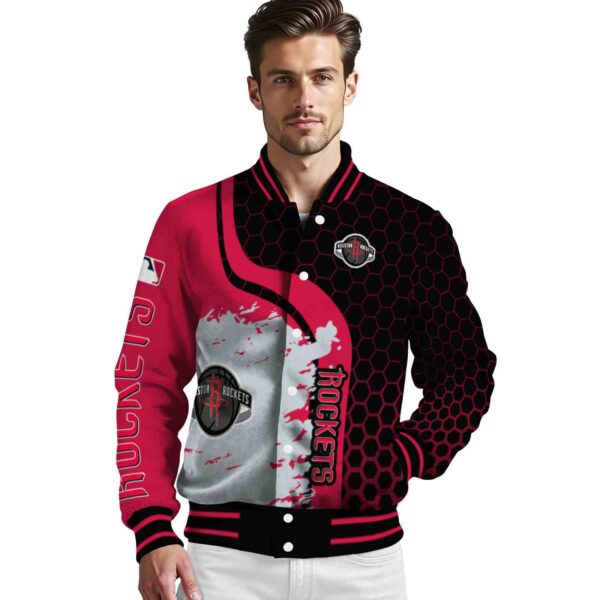 houston rockets hexagonal pattern red black jacket high quality