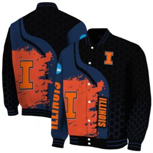 illinois fighting illini hexagonal pattern blue black jacket fashion forward