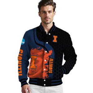 illinois fighting illini hexagonal pattern blue black jacket high quality
