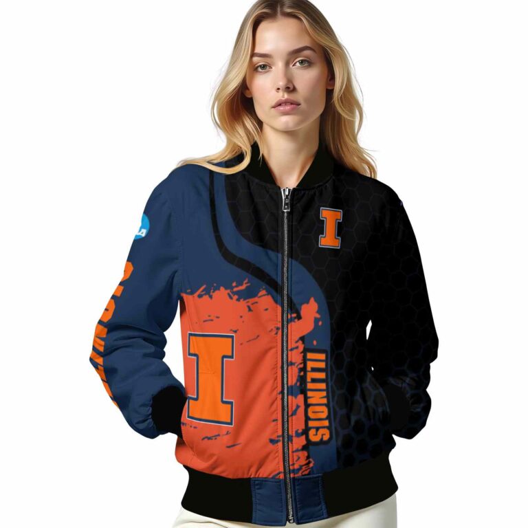 illinois fighting illini hexagonal pattern blue black jacket latest model