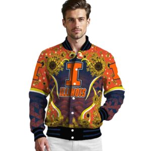 illinois fighting illini sunflower bloom blue yellow jacket high quality