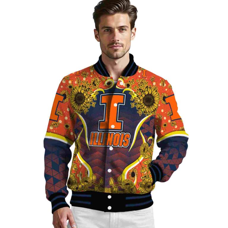 illinois fighting illini sunflower bloom blue yellow jacket high quality