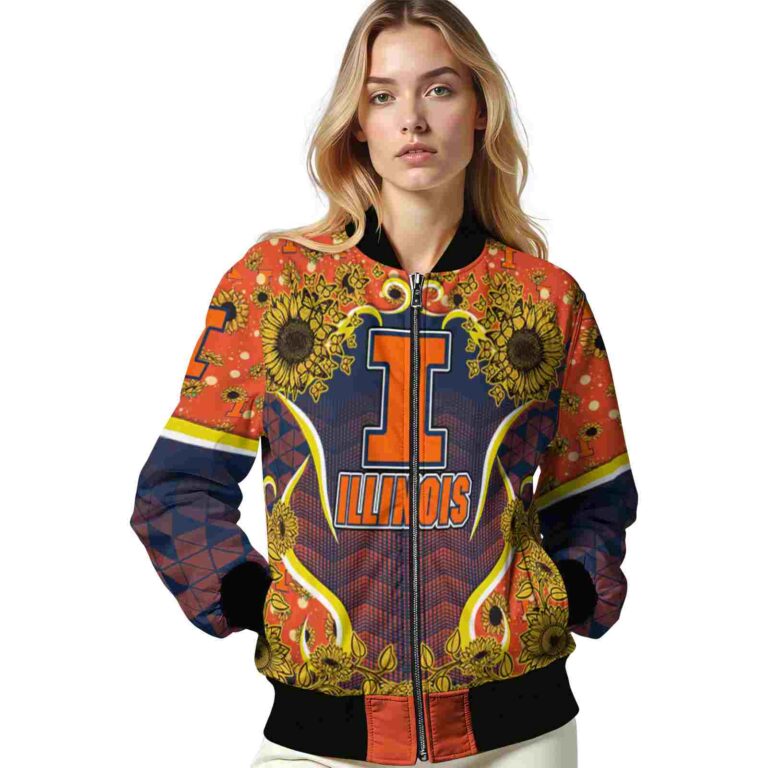 illinois fighting illini sunflower bloom blue yellow jacket latest model