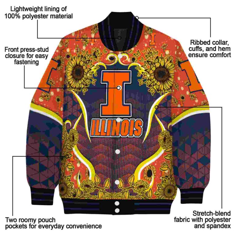 illinois fighting illini sunflower bloom blue yellow jacket new arrival