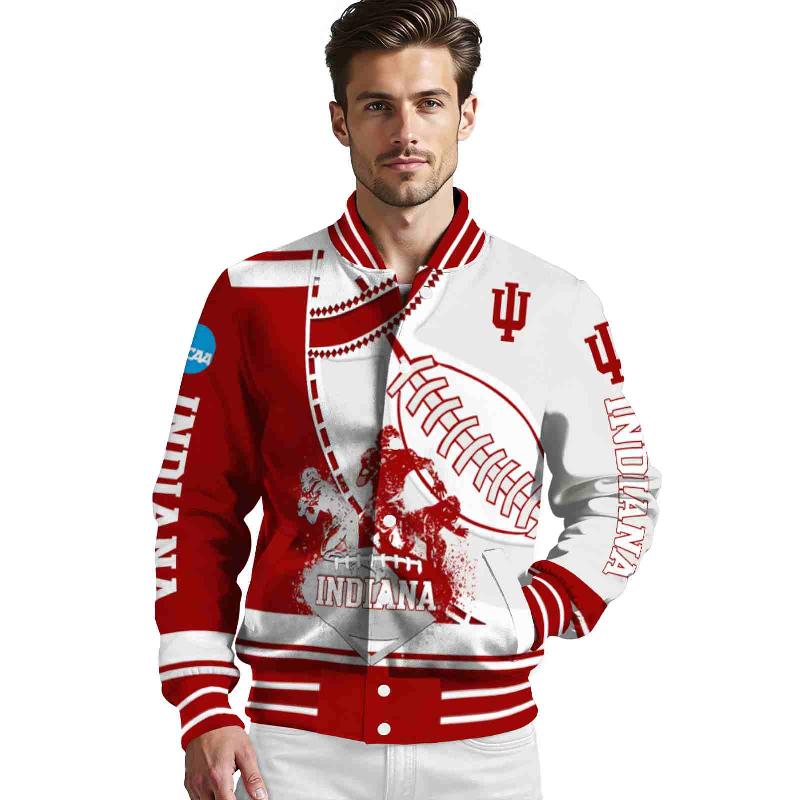 indiana hoosiers baseball stitching cream white jacket high quality indiana hoosiers baseball stitching cream white jacket high quality