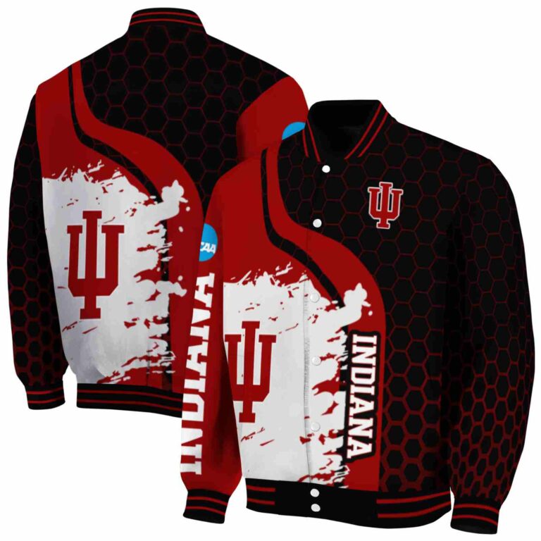 indiana hoosiers hexagonal pattern red black jacket fashion forward