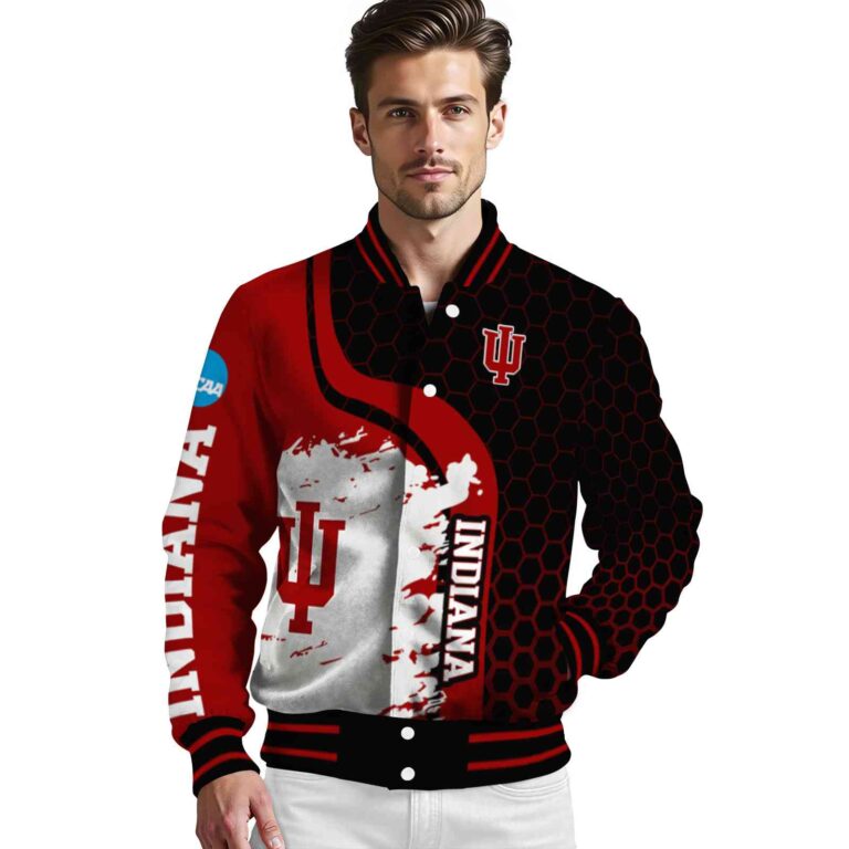 indiana hoosiers hexagonal pattern red black jacket high quality
