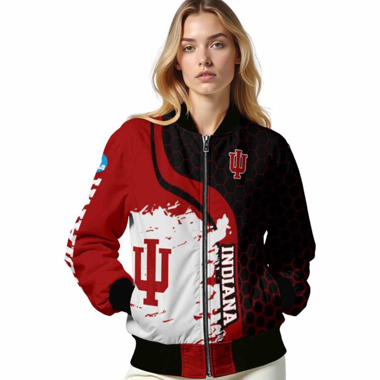 indiana hoosiers hexagonal pattern red black jacket latest model