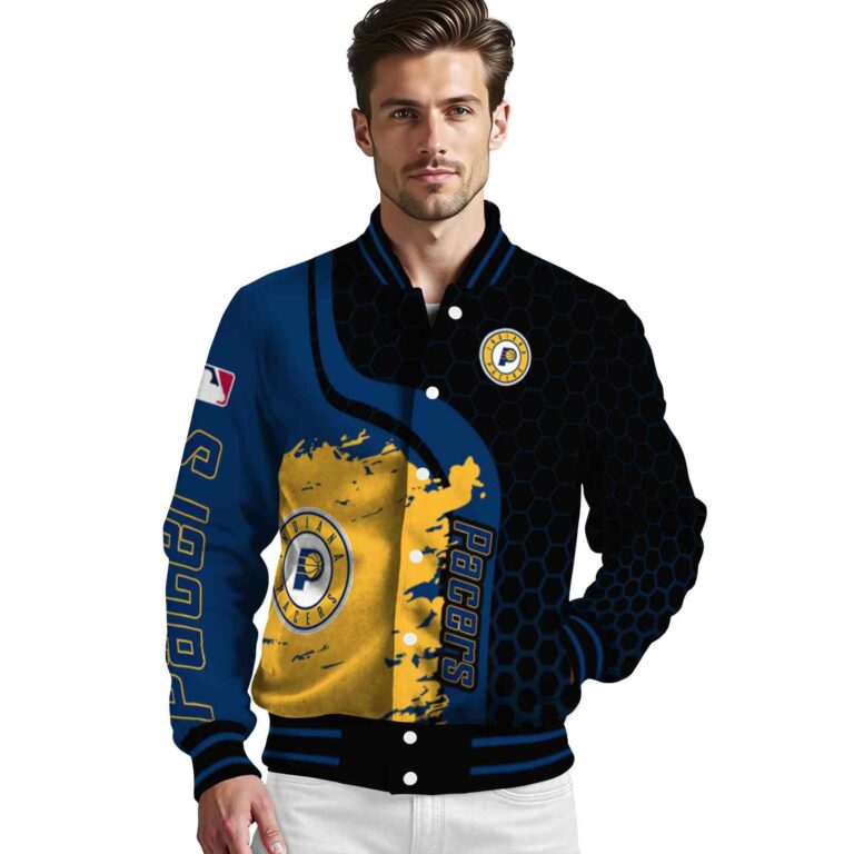indiana pacers hexagonal pattern blue black jacket high quality