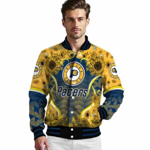 indiana pacers sunflower bloom blue yellow jacket high quality