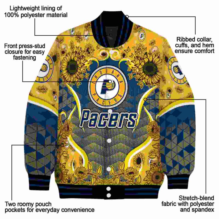 indiana pacers sunflower bloom blue yellow jacket new arrival