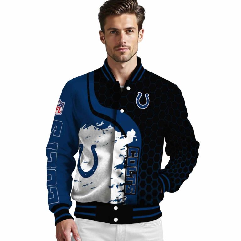 indianapolis colts hexagonal pattern blue black jacket high quality