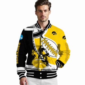 iowa hawkeyes baseball stitching gold white jacket high quality