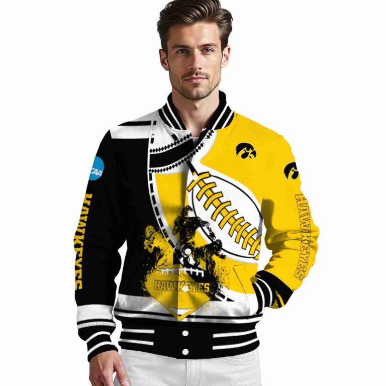 iowa hawkeyes baseball stitching gold white jacket high quality